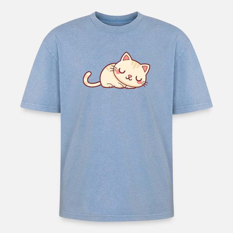 Weichschläfer-Kätzchen - Oversized Unisex Premium Acid-Washed T-Shirt - Blau Acid Wash
