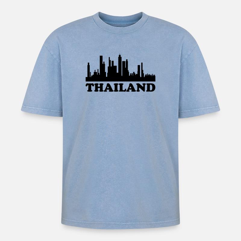 Thailand Skyline - Oversized Unisex Premium Acid-Washed T-Shirt - Blau Acid Wash