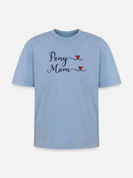 Pony Mama - Oversized Unisex Premium Acid-Washed T-Shirt - Blau Acid Wash
