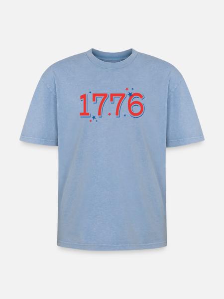 Rot-BlauSterneCelebrationDesign - Oversized Unisex Premium Acid-Washed T-Shirt - Blau Acid Wash