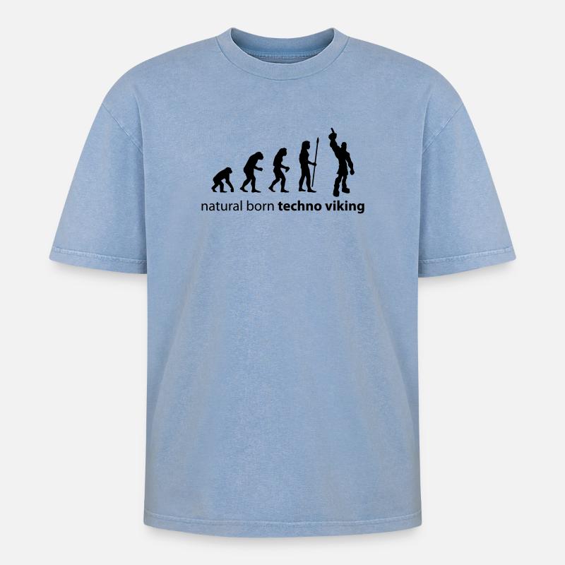 evolution_techno_viking - Oversized Unisex Premium Acid-Washed T-Shirt - Blau Acid Wash