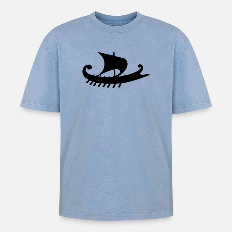 Empuriabrava Schiff b - Oversized Unisex Premium Acid-Washed T-Shirt - Blau Acid Wash