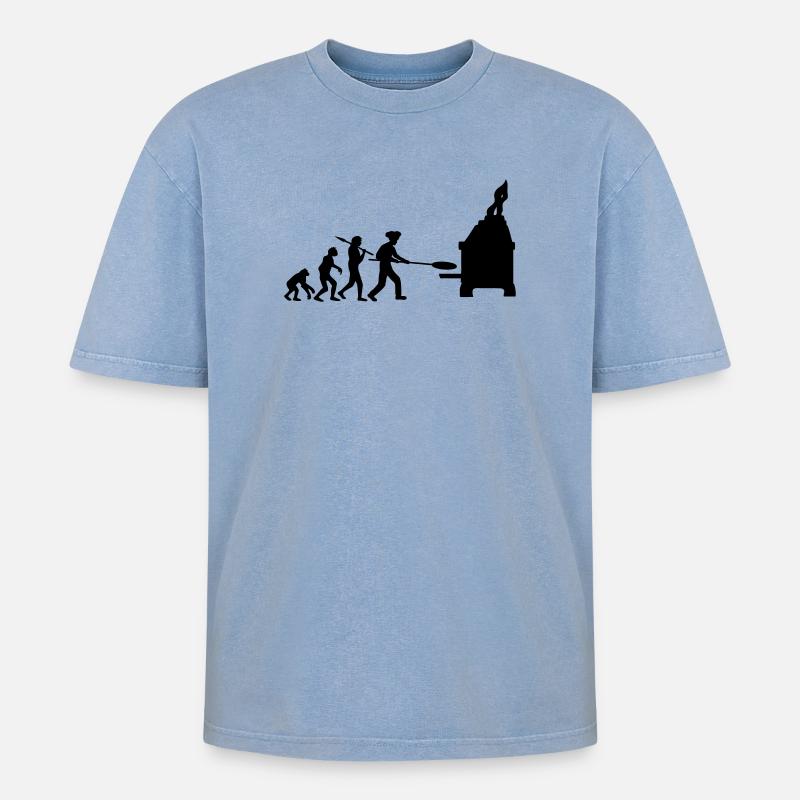 Evolution Pizza Baker - Oversized Unisex Premium Acid-Washed T-Shirt - acid washed blue