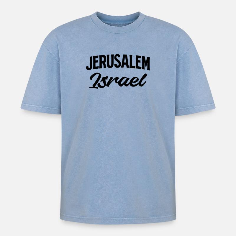 Israel Script Glitter - Oversized Unisex Premium Acid-Washed T-Shirt - Blau Acid Wash