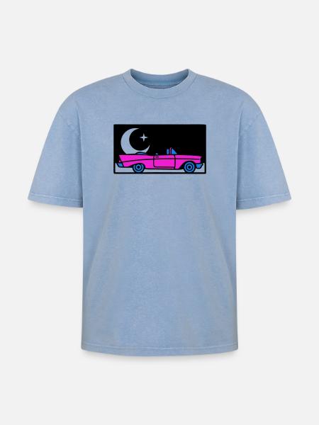 Retro 80s Convertible Graphic - Oversized Unisex Premium Acid-Washed T-Shirt - acid washed blue