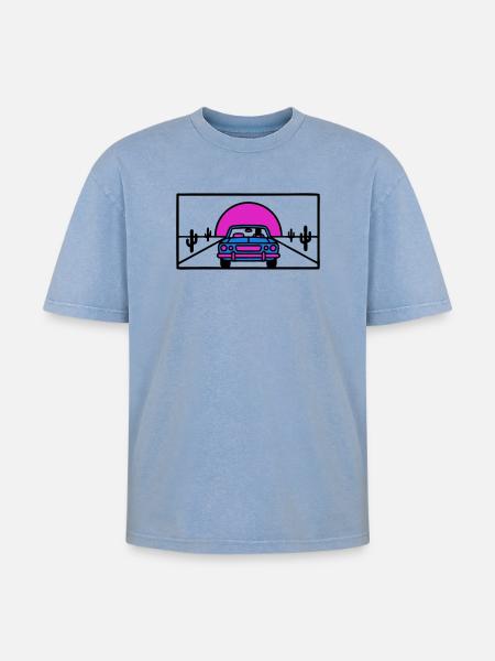 Desert Highway Car Logo - Oversized Unisex Premium Acid-Washed T-Shirt - acid washed blue