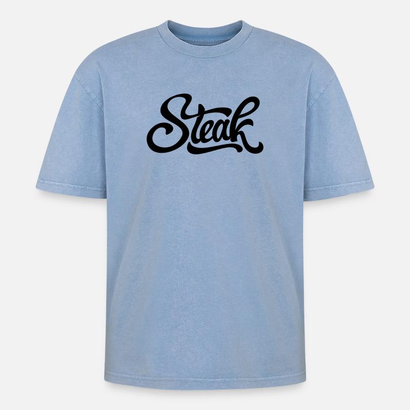 Steak, Metzger, Fleischesser - Oversized Unisex Premium Acid-Washed T-Shirt - Blau Acid Wash