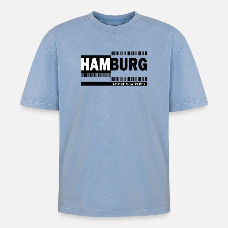 HAMBOURG - code-barres - T-shirt Premium unisexe oversize acid-washed - bleu délavé acide