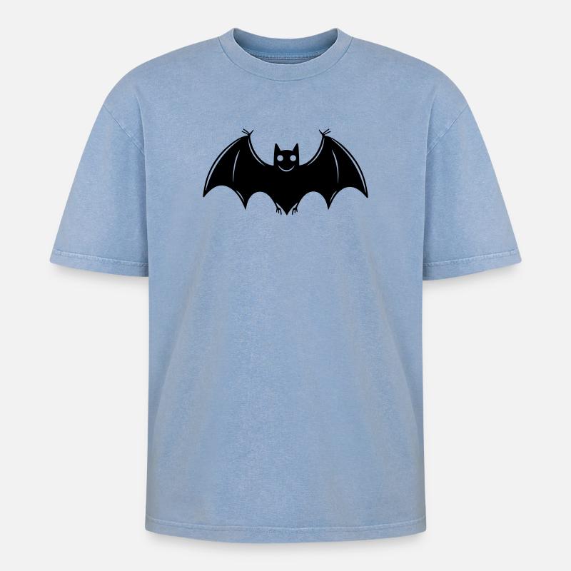 Fledermaus - Oversized Unisex Premium Acid-Washed T-Shirt - Blau Acid Wash