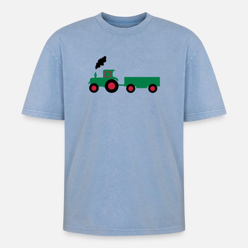 traktor trecker anhaenger - Oversized Unisex Premium Acid-Washed T-Shirt - Blau Acid Wash