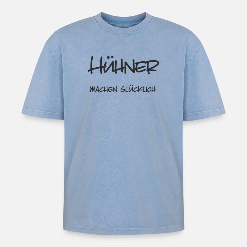 Hühner machen glücklich - Oversized Unisex Premium Acid-Washed T-Shirt - Blau Acid Wash