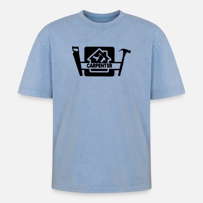 Logo avec texte charpentier - T-shirt Premium unisexe oversize acid-washed - bleu délavé acide