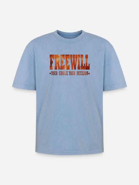 FreeWill - Oversized Unisex Premium Acid-Washed T-Shirt - acid washed blue