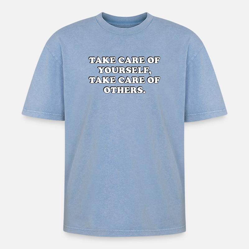 Citation sur l’auto-soin - T-shirt Premium unisexe oversize acid-washed - bleu délavé acide
