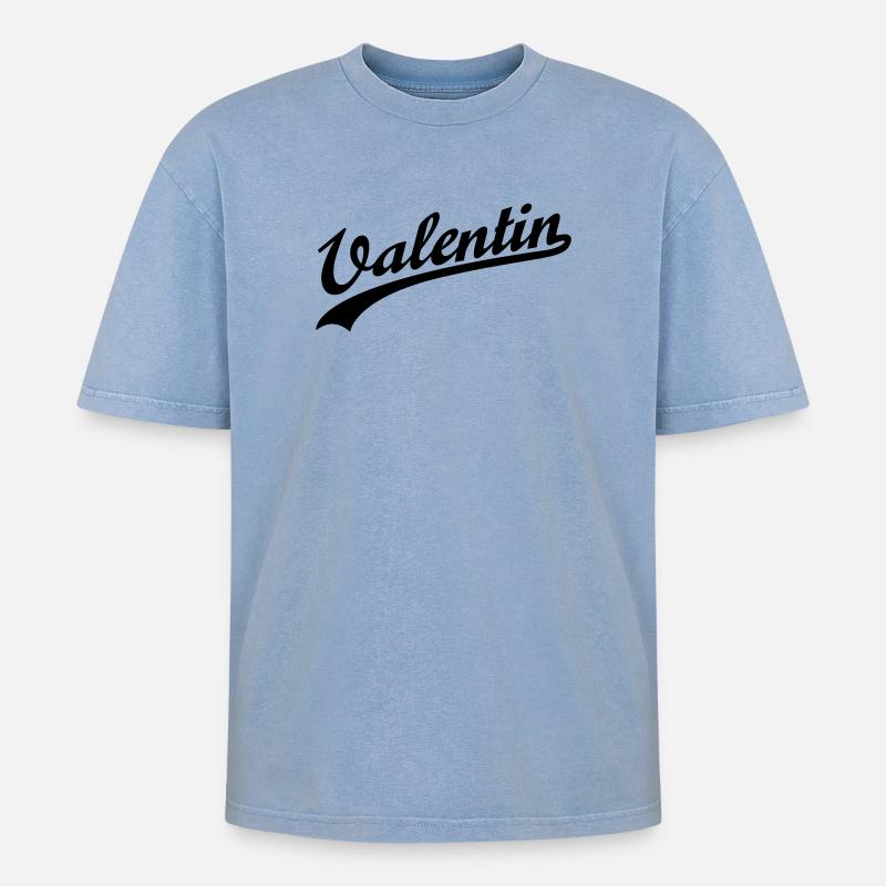 Valentin - Oversized Unisex Premium Acid-Washed T-Shirt - Blau Acid Wash