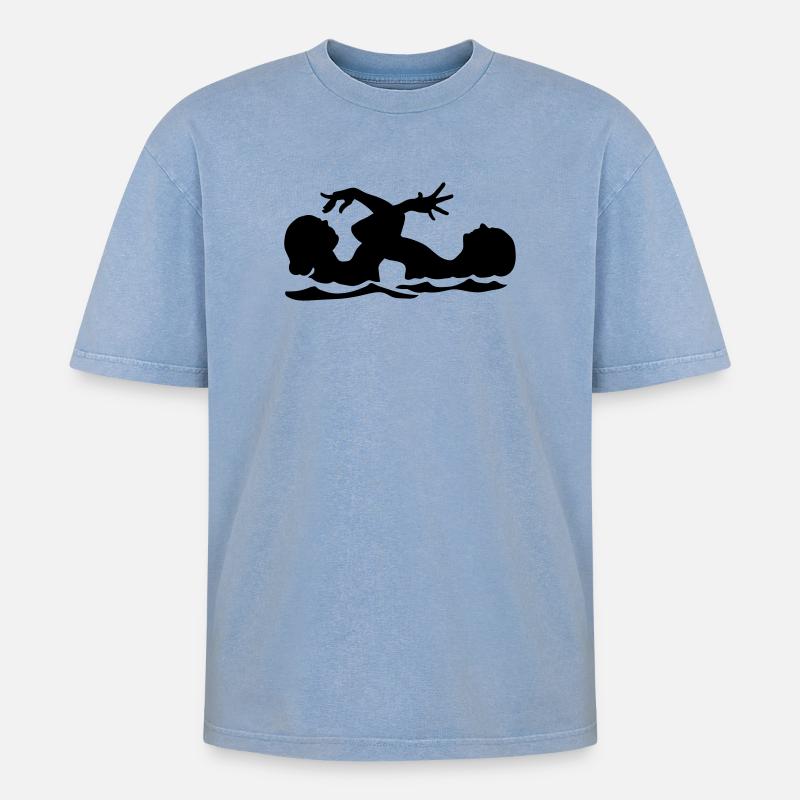 Synchronschwimmen - Oversized Unisex Premium Acid-Washed T-Shirt - Blau Acid Wash
