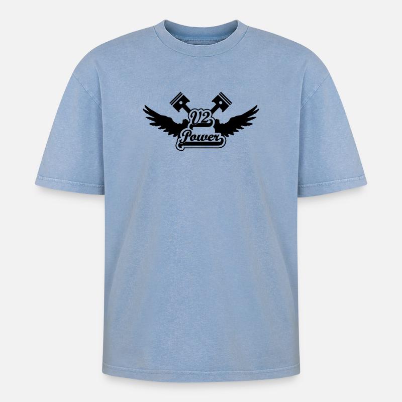 V2 Power - Oversized Unisex Premium Acid-Washed T-Shirt - Blau Acid Wash