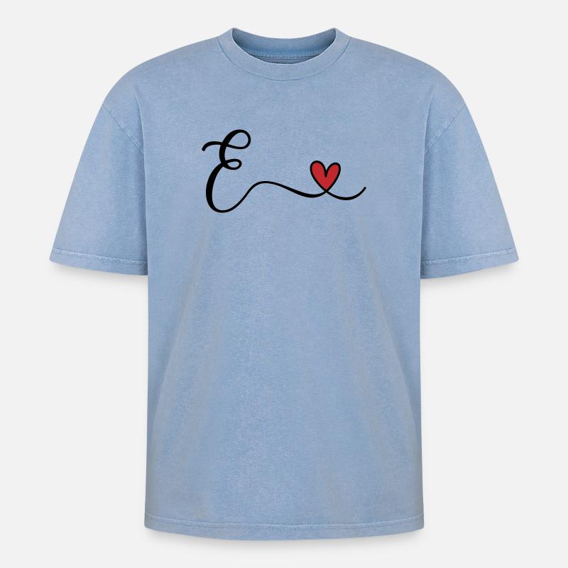 Letter E Monogram - Oversized Unisex Premium Acid-Washed T-Shirt - acid washed blue