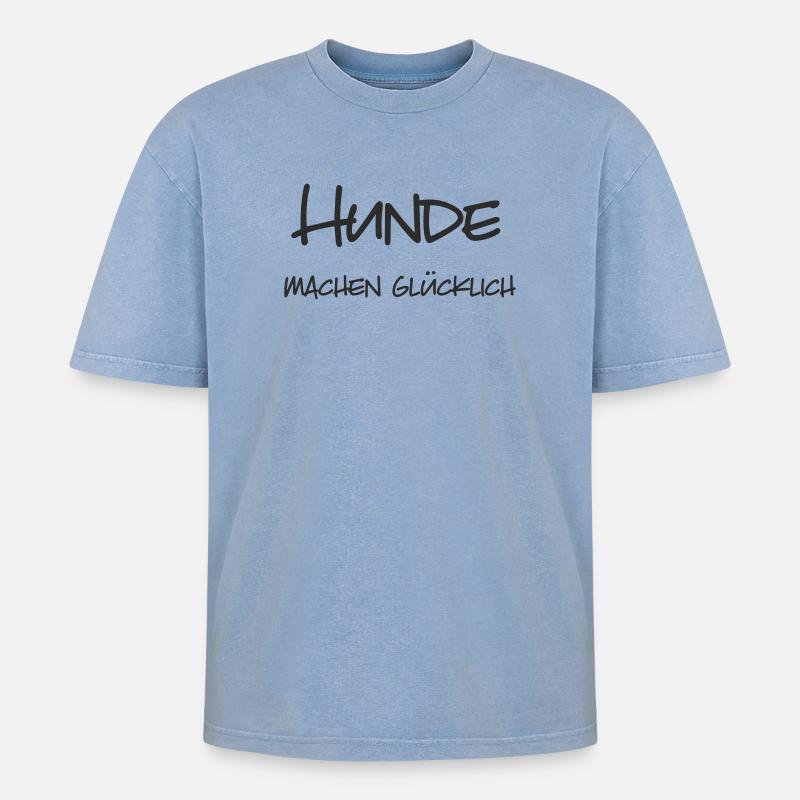 Hunde machen glücklich - Oversized Unisex Premium Acid-Washed T-Shirt - Blau Acid Wash