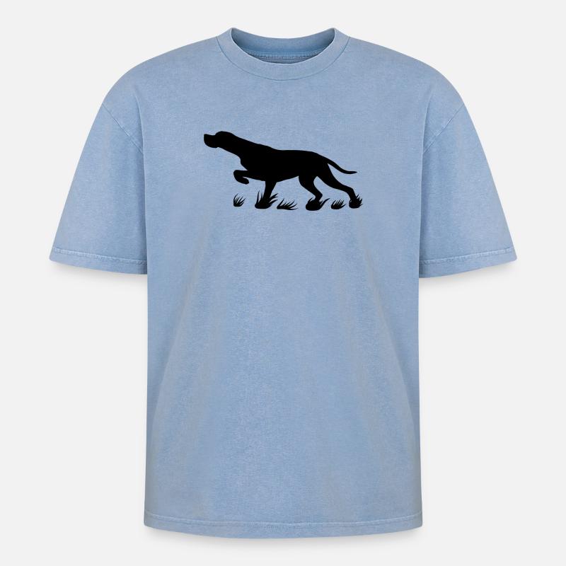 schwarzer Pointer vorstehend - Oversized Unisex Premium Acid-Washed T-Shirt - Blau Acid Wash
