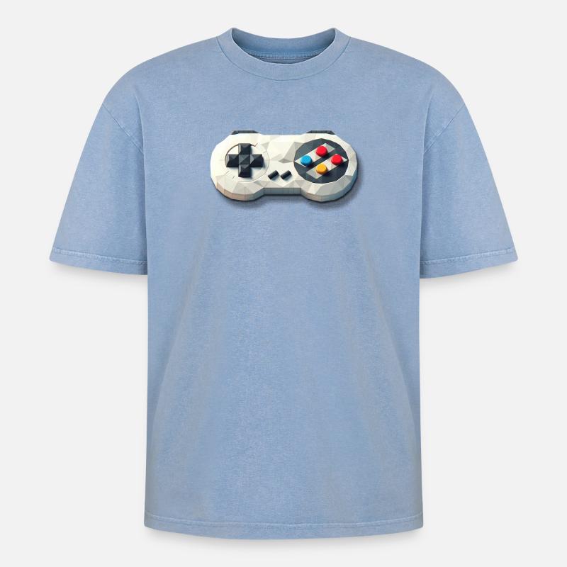 Retro Controller 16 Bit Gaming Nostalgie - Oversized Unisex Premium Acid-Washed T-Shirt - Blau Acid Wash