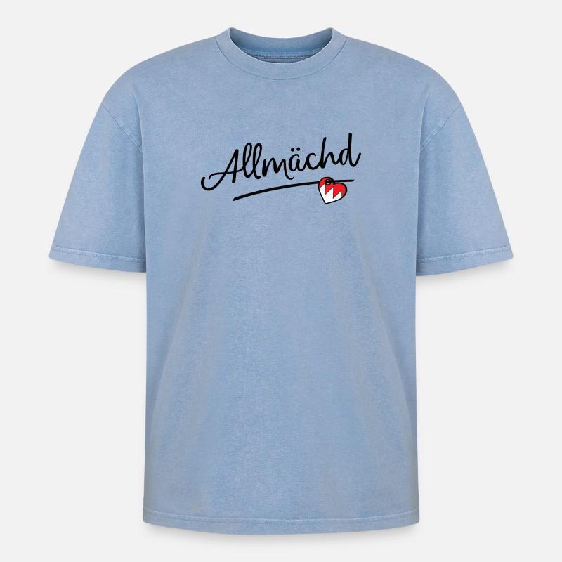 Allmächd - Oversized Unisex Premium Acid-Washed T-Shirt - Blau Acid Wash