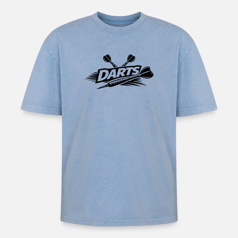 Darts Dartpfeil - Oversized Unisex Premium Acid-Washed T-Shirt - Blau Acid Wash
