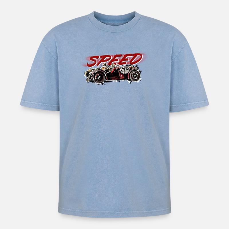 Oldtimer - Speed - Oversized Unisex Premium Acid-Washed T-Shirt - Blau Acid Wash