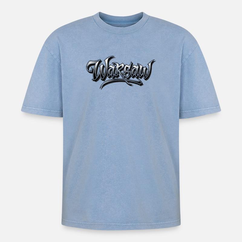 Warschau Graffiti Kunst Design - Oversized Unisex Premium Acid-Washed T-Shirt - Blau Acid Wash