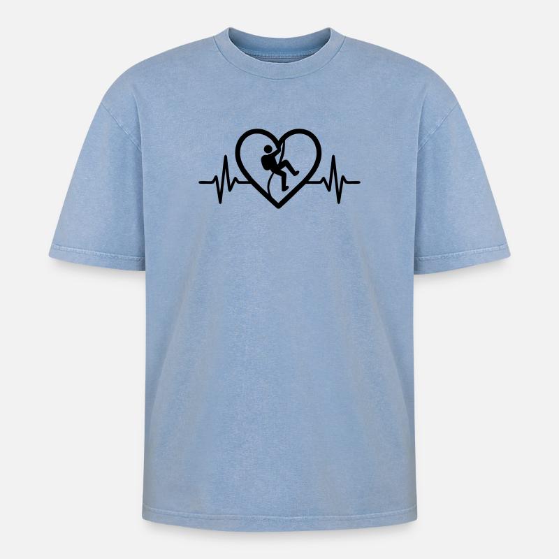 Klettern Herz - Oversized Unisex Premium Acid-Washed T-Shirt - Blau Acid Wash