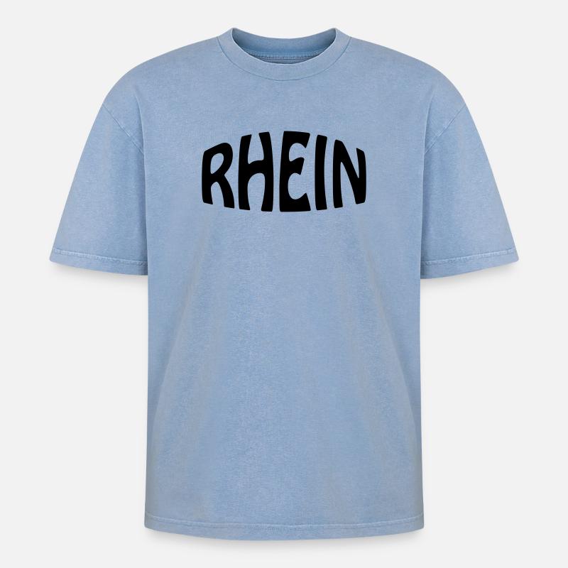 RHEIN - Oversized Unisex Premium Acid-Washed T-Shirt - Blau Acid Wash