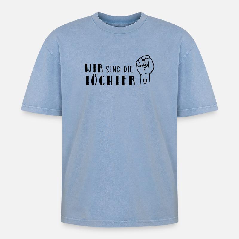 Wir sind die Töchter! - Oversized Unisex Premium Acid-Washed T-Shirt - Blau Acid Wash