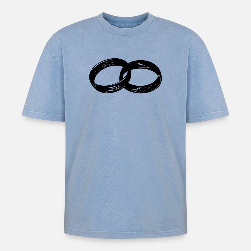 Hochzeitsringe - Oversized Unisex Premium Acid-Washed T-Shirt - Blau Acid Wash