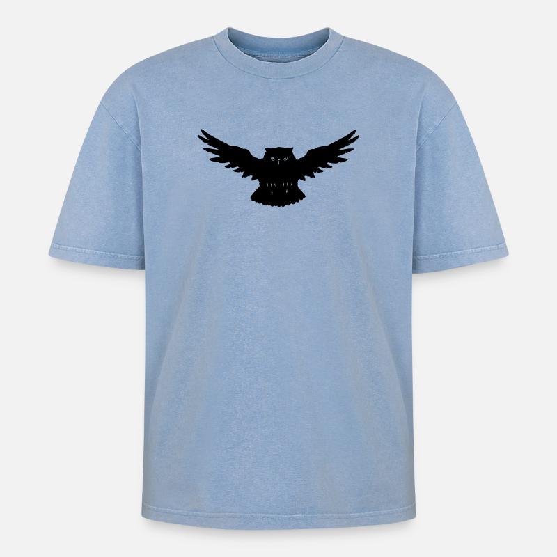 Eule im Angriff - Oversized Unisex Premium Acid-Washed T-Shirt - Blau Acid Wash