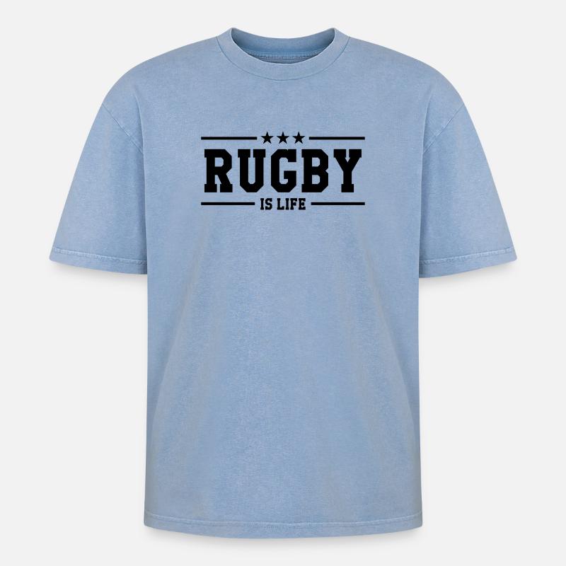 Rugby - Oversized Unisex Premium Acid-Washed T-Shirt - Blau Acid Wash