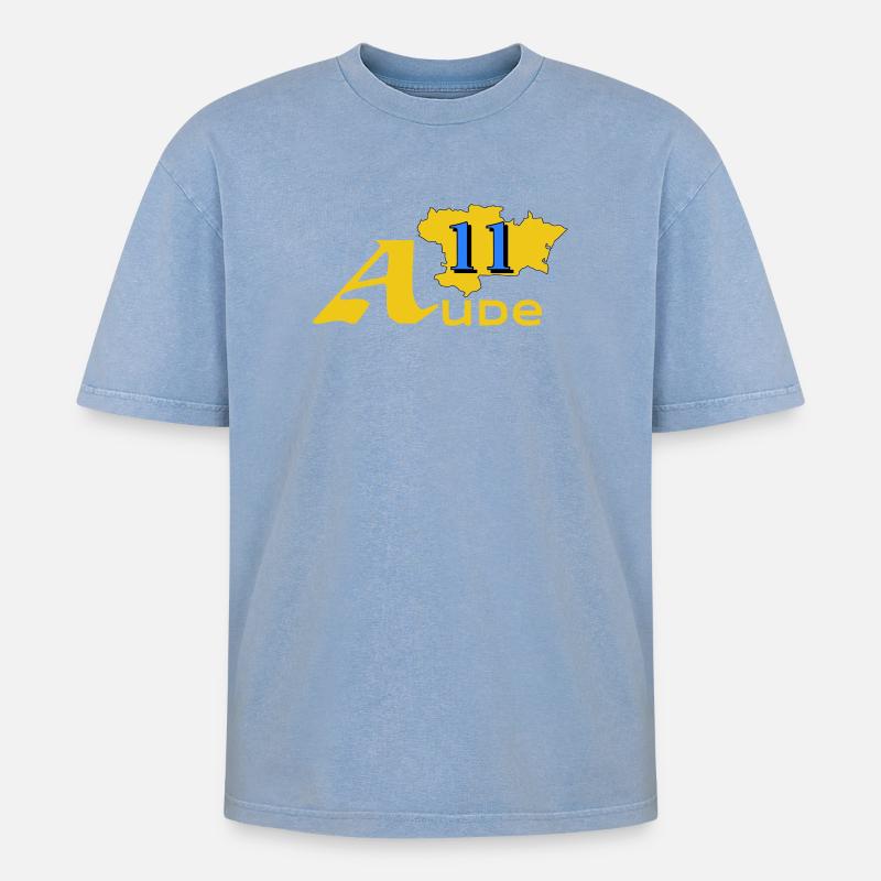 Aude - Oversized Unisex Premium Acid-Washed T-Shirt - Blau Acid Wash