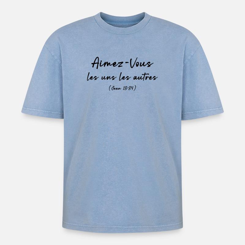 Liebt einander (Johannes 13,34) - Oversized Unisex Premium Acid-Washed T-Shirt - Blau Acid Wash
