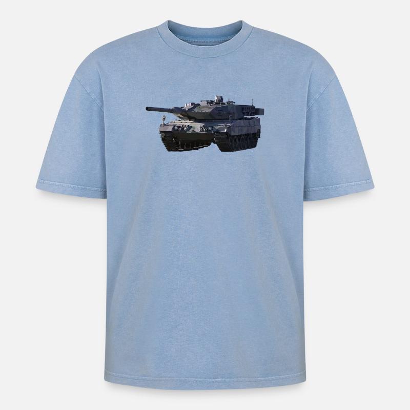 Kampfpanzer - Oversized Unisex Premium Acid-Washed T-Shirt - Blau Acid Wash