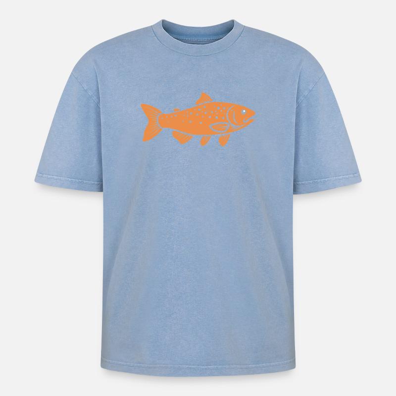 Forelle - Oversized Unisex Premium Acid-Washed T-Shirt - Blau Acid Wash