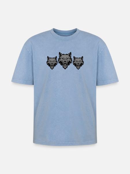 Wolf Team Pack - Oversized Unisex Premium Acid-Washed T-Shirt - acid washed blue