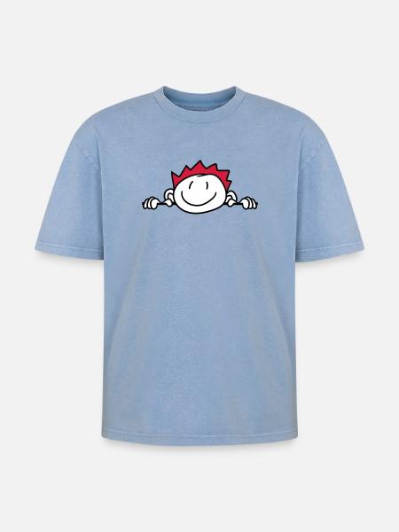 hide wall wall face head child painted kri - Oversized Unisex Premium Acid-Washed T-Shirt - acid washed blue
