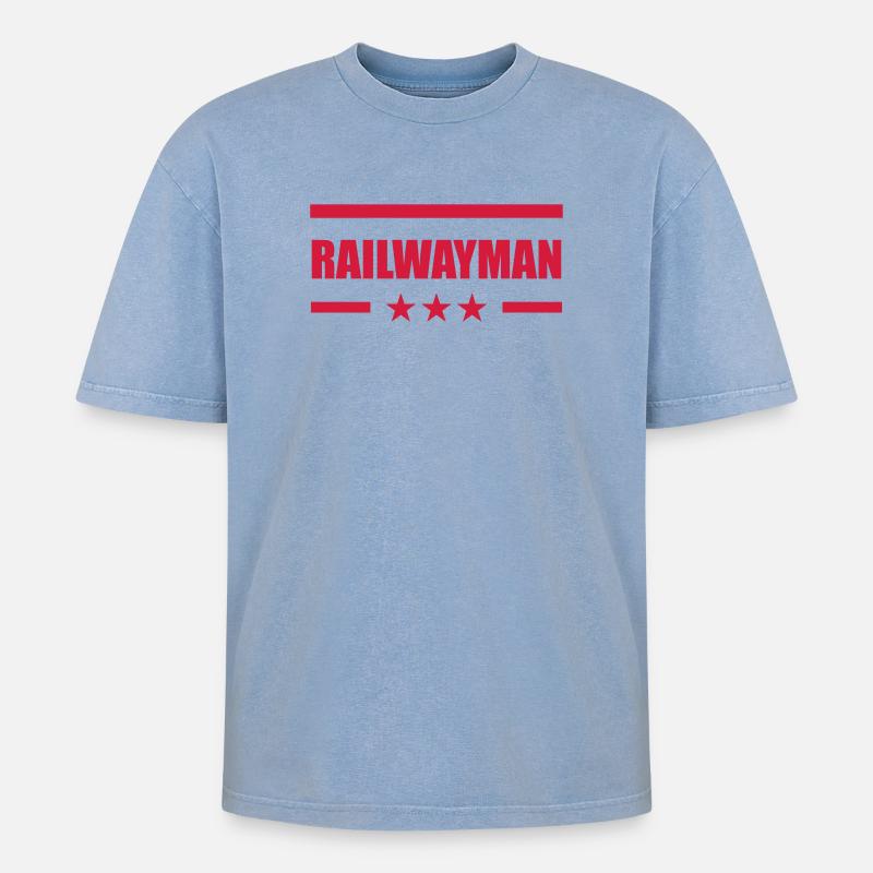 Eisenbahner / Eisenbahnen / Eisenbahn / Bahn - Oversized Unisex Premium Acid-Washed T-Shirt - Blau Acid Wash