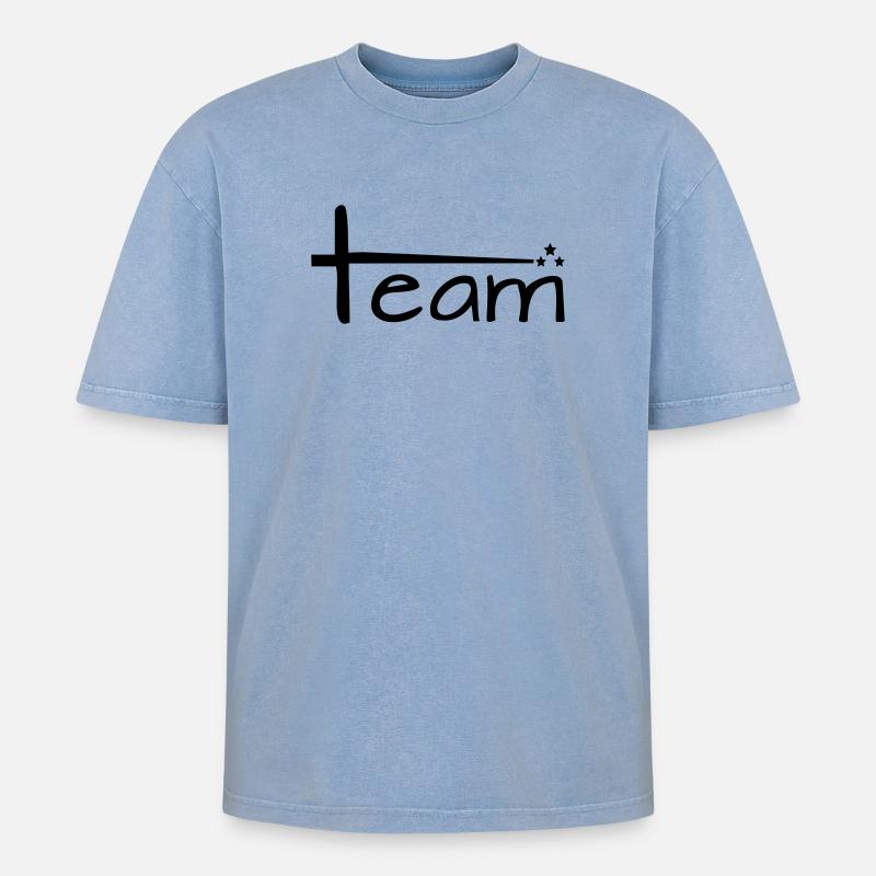 Team Style mit Sternen - Oversized Unisex Premium Acid-Washed T-Shirt - Blau Acid Wash