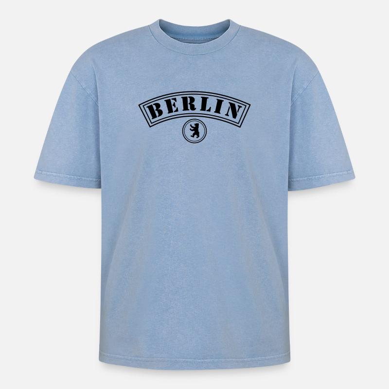 Berlin mit Bär - Oversized Unisex Premium Acid-Washed T-Shirt - Blau Acid Wash