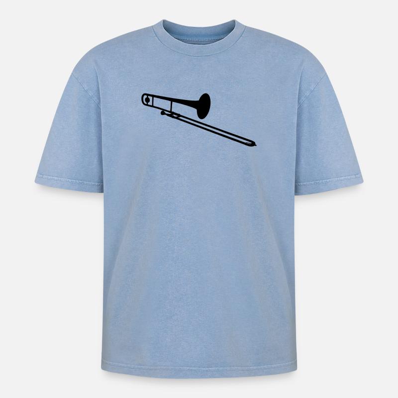 Instrument à vent de trombone - T-shirt Premium unisexe oversize acid-washed - bleu délavé acide