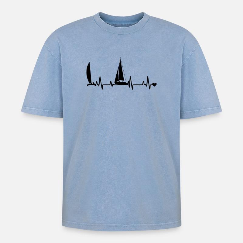 Segelboot - Oversized Unisex Premium Acid-Washed T-Shirt - Blau Acid Wash