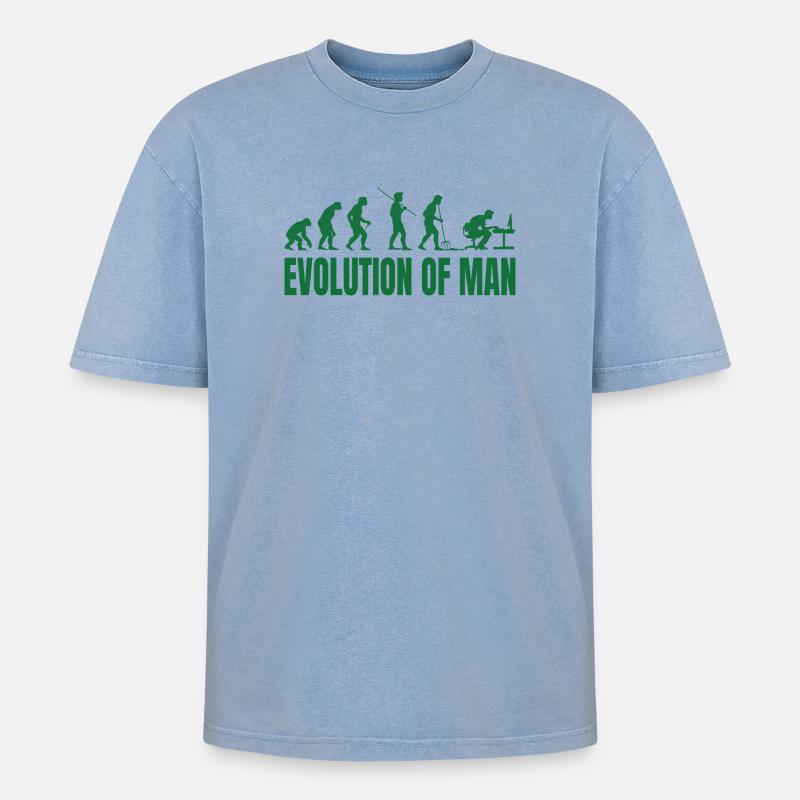 Evolution of Man Programmierer IT - Oversized Unisex Premium Acid-Washed T-Shirt - Blau Acid Wash