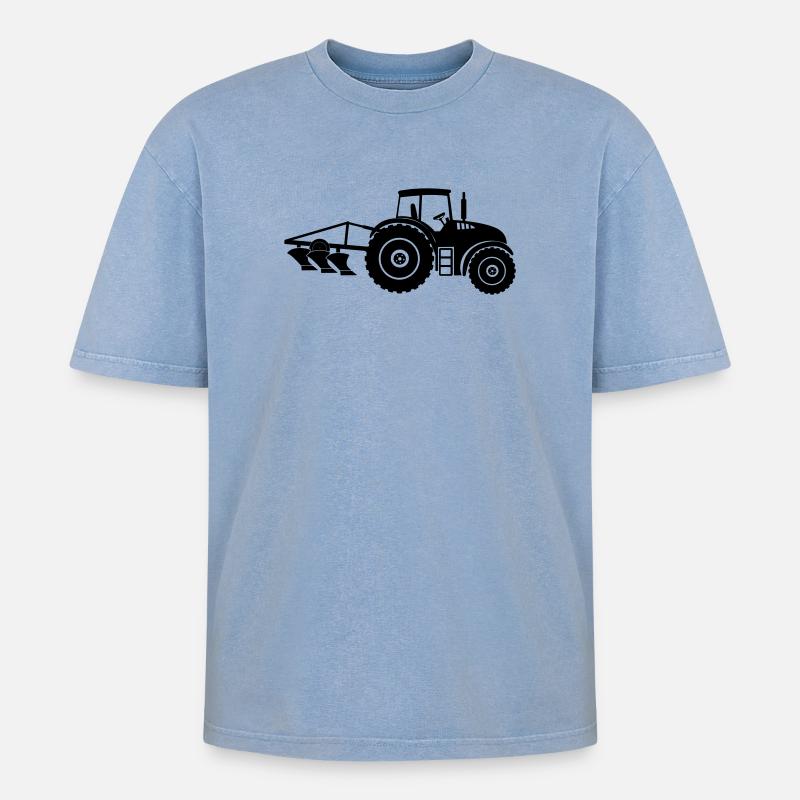 Traktor mit Pflug-Logo-Bauernhof - Oversized Unisex Premium Acid-Washed T-Shirt - Blau Acid Wash