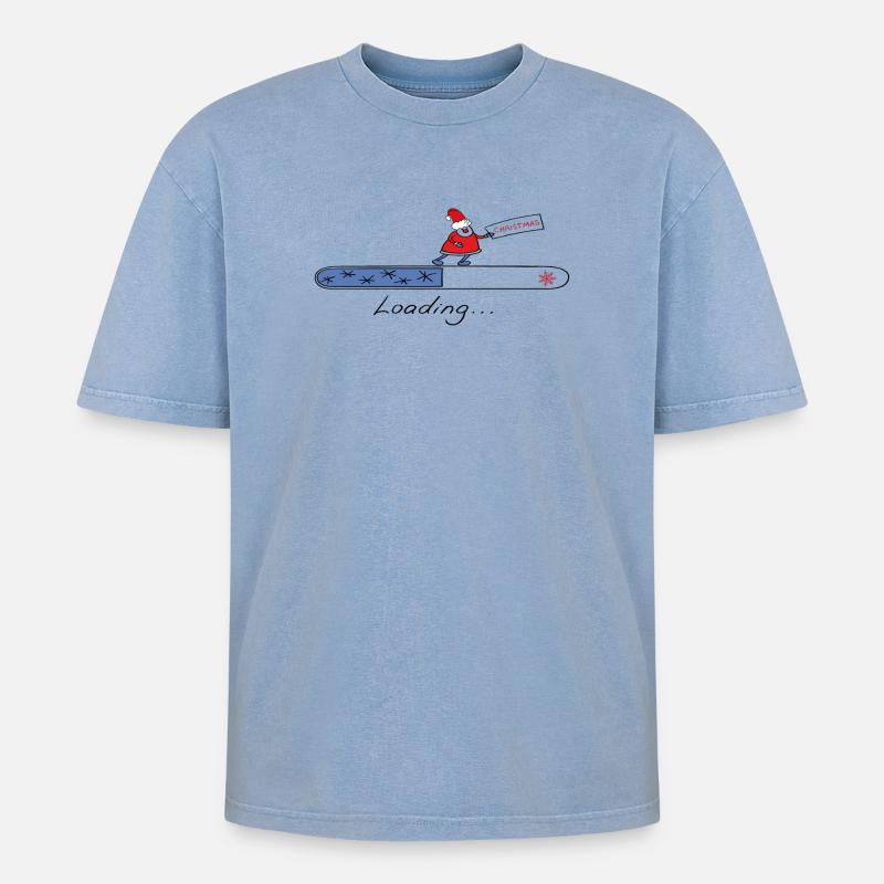 Christmas Loading - Oversized Unisex Premium Acid-Washed T-Shirt - Blau Acid Wash