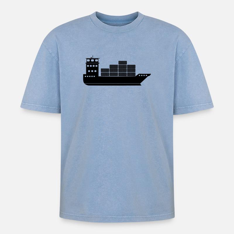 Seecontainerschiff oder Boot mit Containern - Oversized Unisex Premium Acid-Washed T-Shirt - Blau Acid Wash